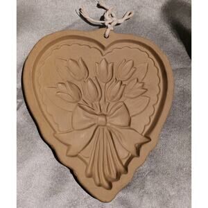 Vintage 1992 Brown Bag Cookie Mold Hill Design Heart Tulip USA Stoneware Collect